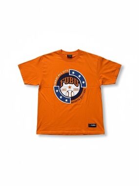 Vintage FUBU Sports T Shirt Mens XL Orange Double Sided Graphic Y2K Streetwear